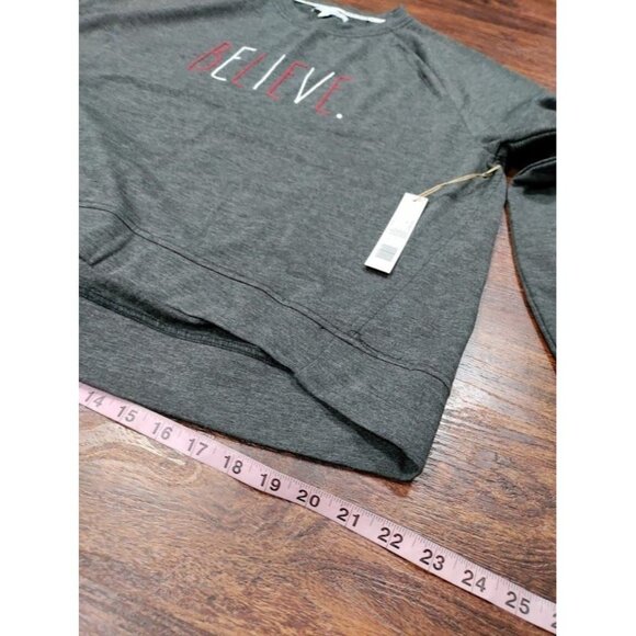 NWT Rae Dunn BELIEVE Drop Shoulder Graphic Sweatshirt Charcoal Heather Womens XL - Picture 8 of 12